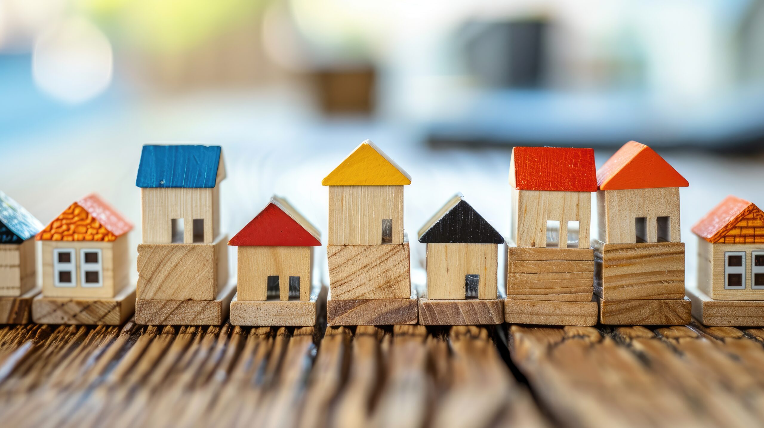 Real estate and finance theme REMORTGAGE on wooden block with tiny houses
